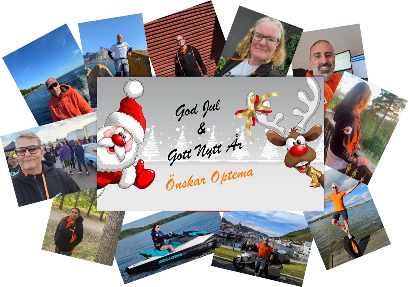Julhälsning från Optema med bildcollage av teamet