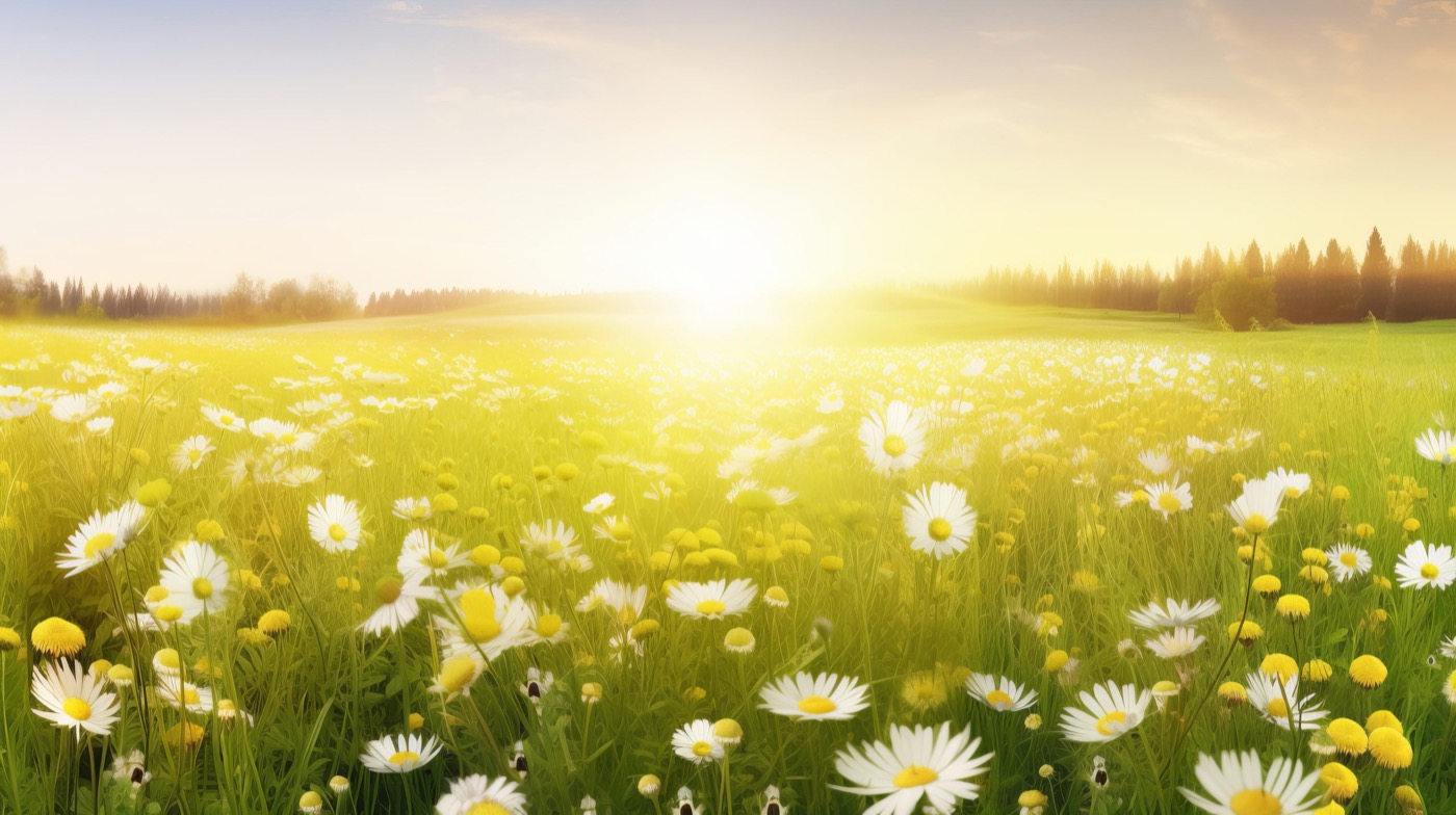 Summer field with daisy flowers